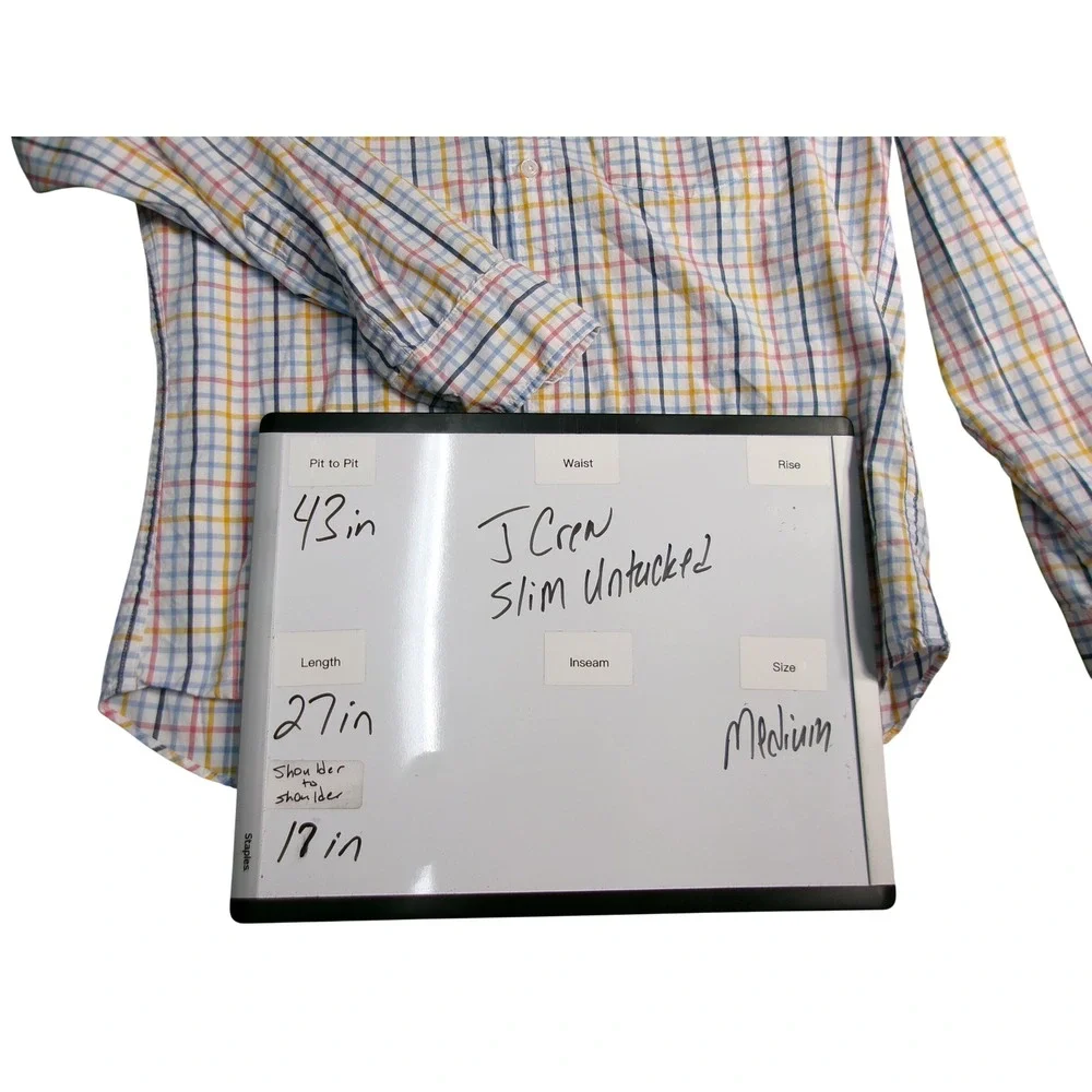 J Crew Re-Imagined Slim‎ Fit Untucked Plaid Button Down Shirt Mens Medium